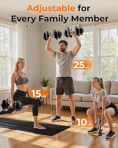 Miniatura 4 de FEIERDUN Juego de mancuernas ajustables, mancuernas de peso libre de 5 a 52.5 libras, 15 en 1, juego de pesas de ajuste rápido con asas y bandeja