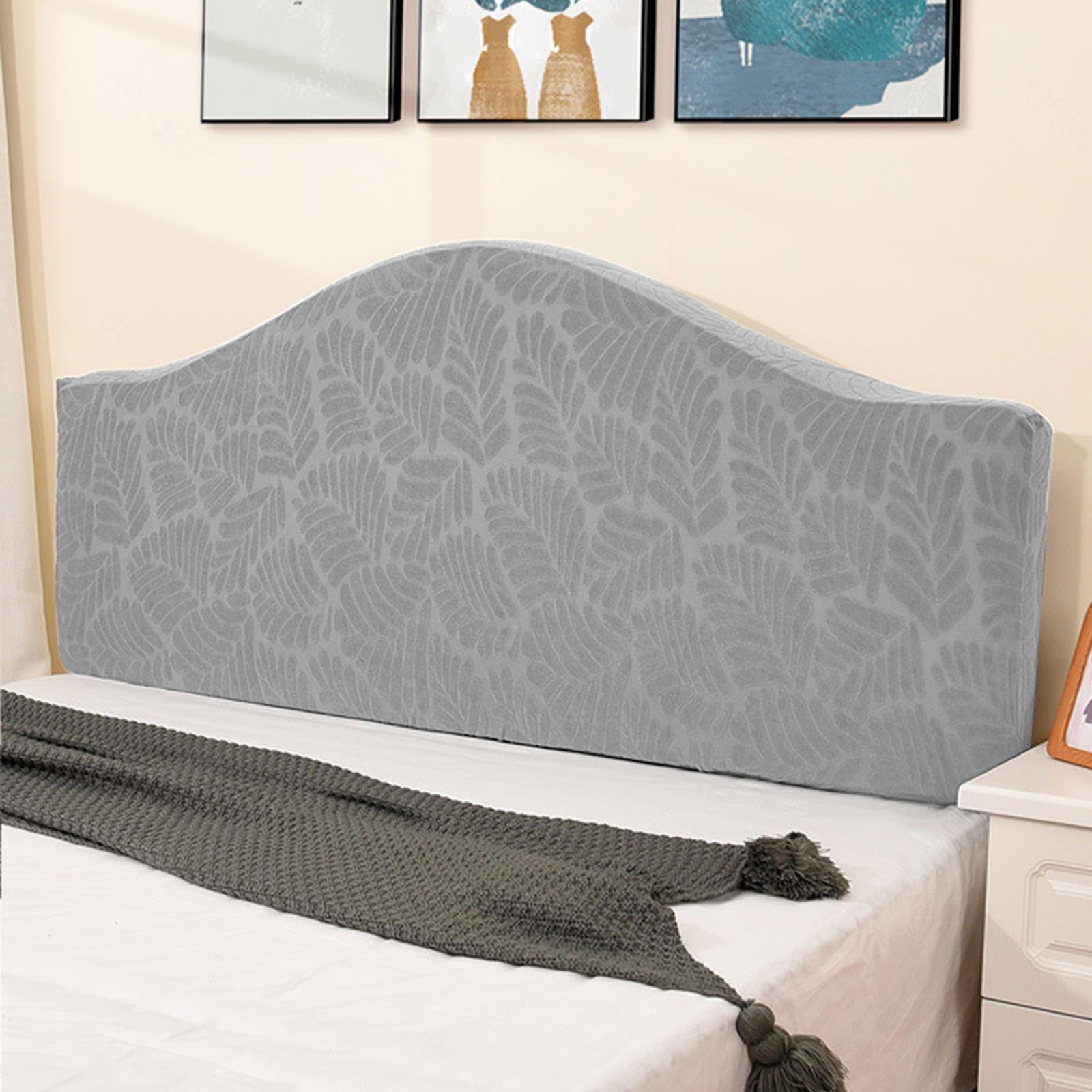 Ljqaizyl Lightgraya Stretch Headboards Cover/Slipcover Single/King/Double Bed Headboard Protector Grey Backrest Cover All-Inclusive Curved Universal Bed Board Slip Cover Wood Leather Dust Cover ,-210Cm-220Cm