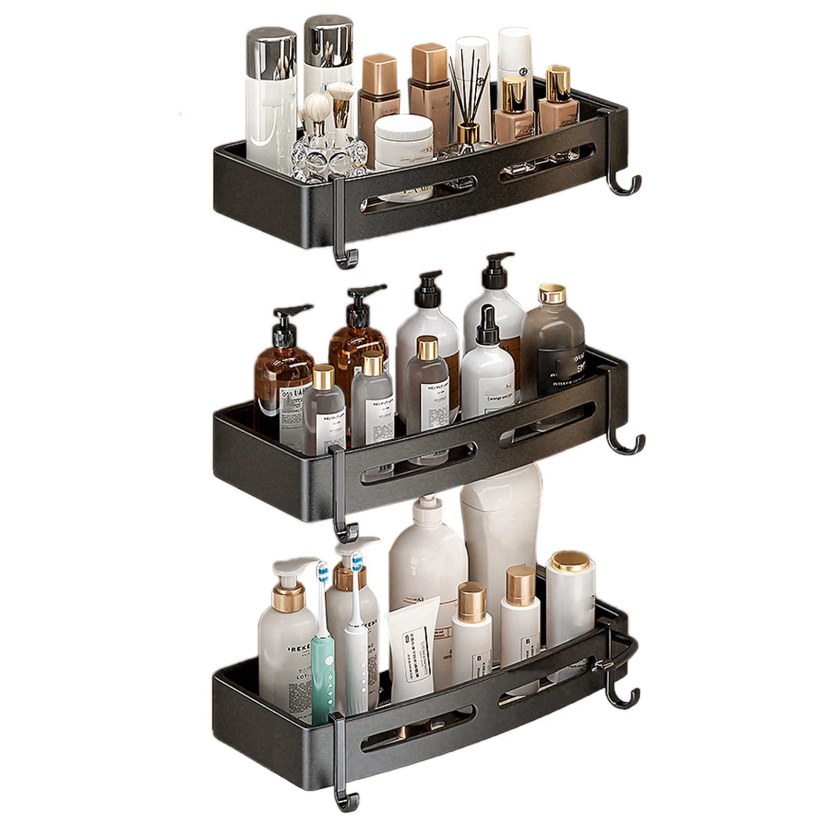 YQIRONRI Shower Caddy Self Adhesive Shelf Wall Mount Shelves No Drill with Hook Space Aluminum for Bathroom Kitchen