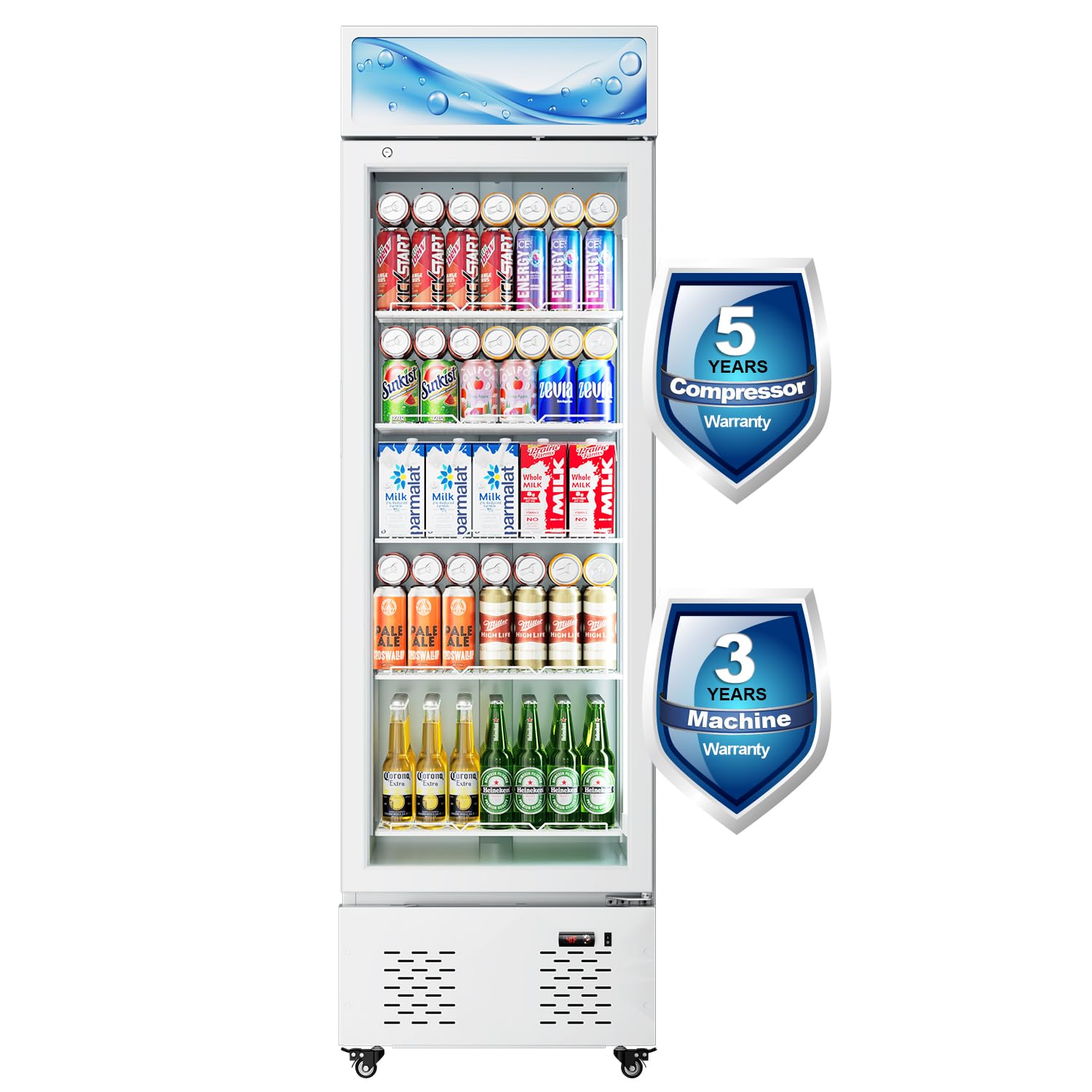 12 Cu.ft. Commercial Beverage Fridge Merchandiser Refrigerator Glass Door Upright Display Cooler with LED Light and Adjustable Shelves for Restaurant Grocery Stores Home, White