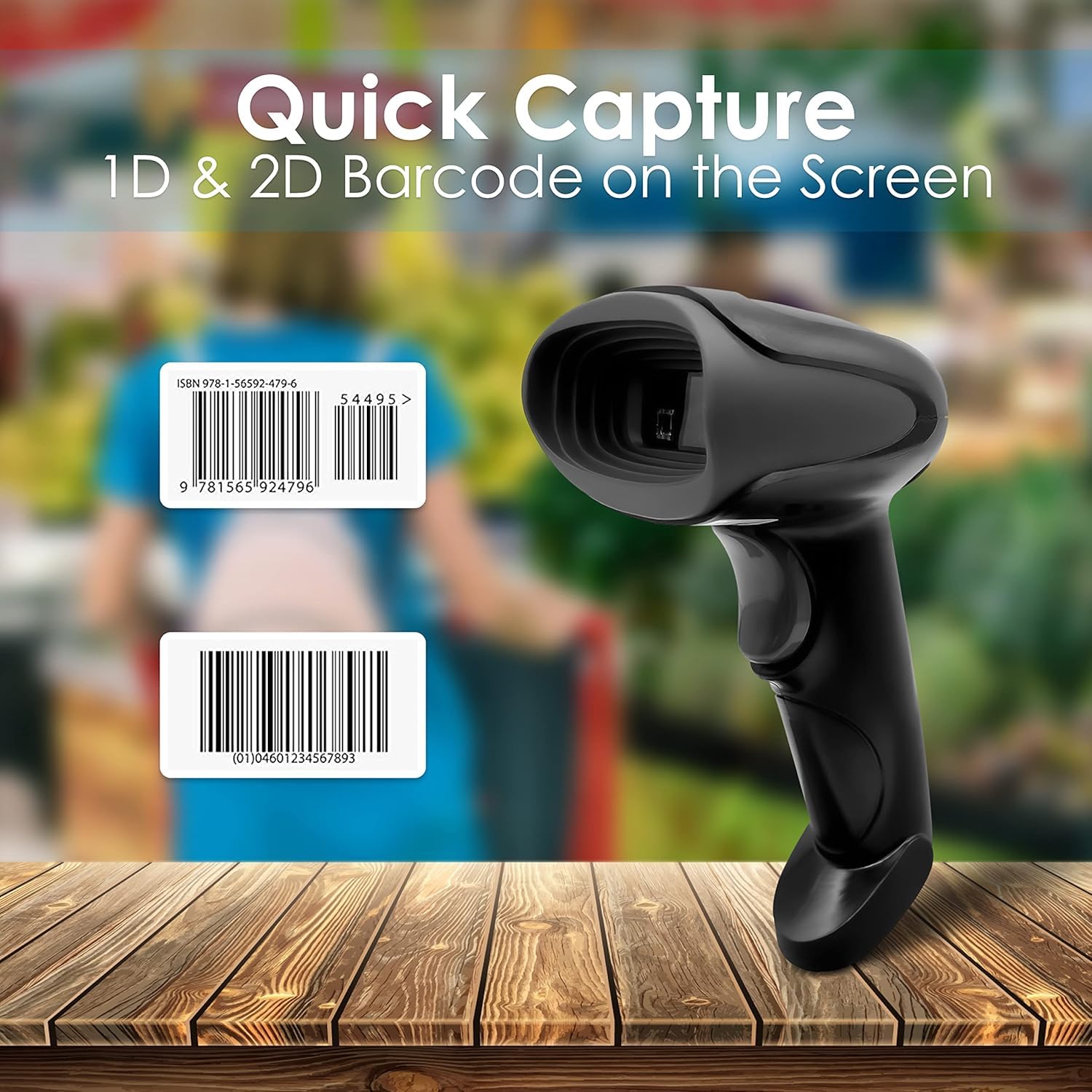 Lettore barcode 1D / 2D cablato USB - Scansione codici a barre, QR Code - POS VALLEY