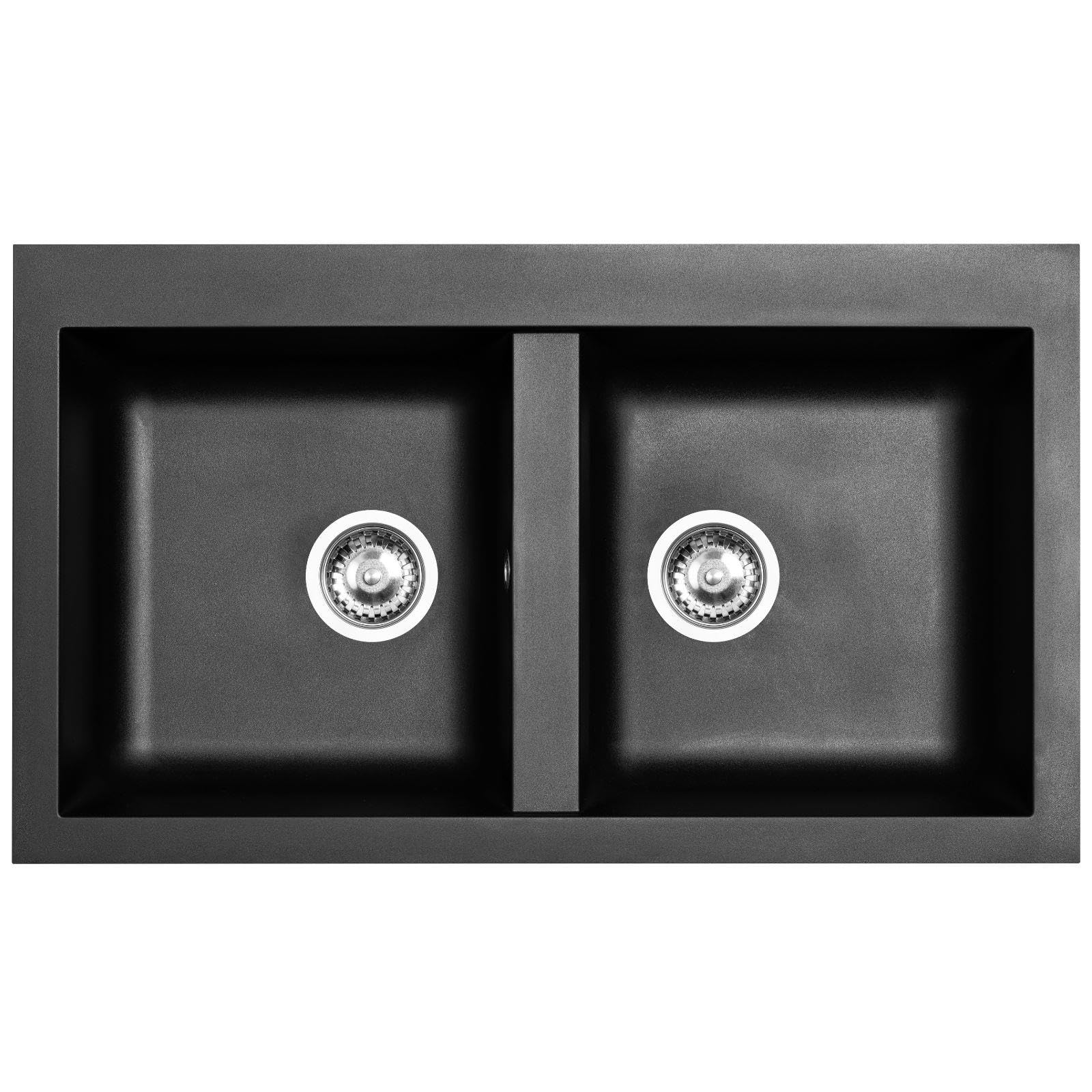 LD85BL – Fregadero de cocina 2 senos sin escurridor – Composite negro – Empotrable – 86 x 50 x 18,8 cm