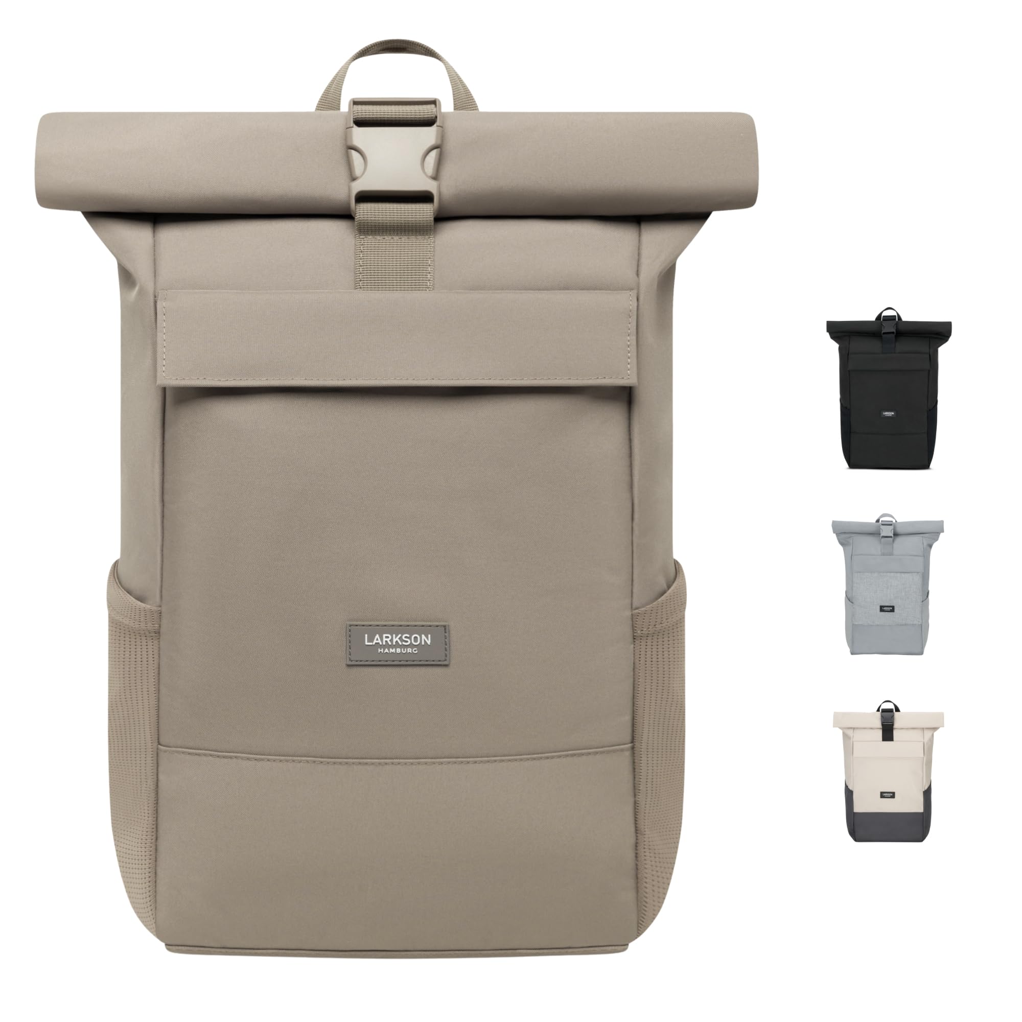 Larkson Roll Top Backpack Women & Men Grey - No 4 - Rucksack for University, School, Office - College Laptop Bag 16 Inches - Water-Repellent