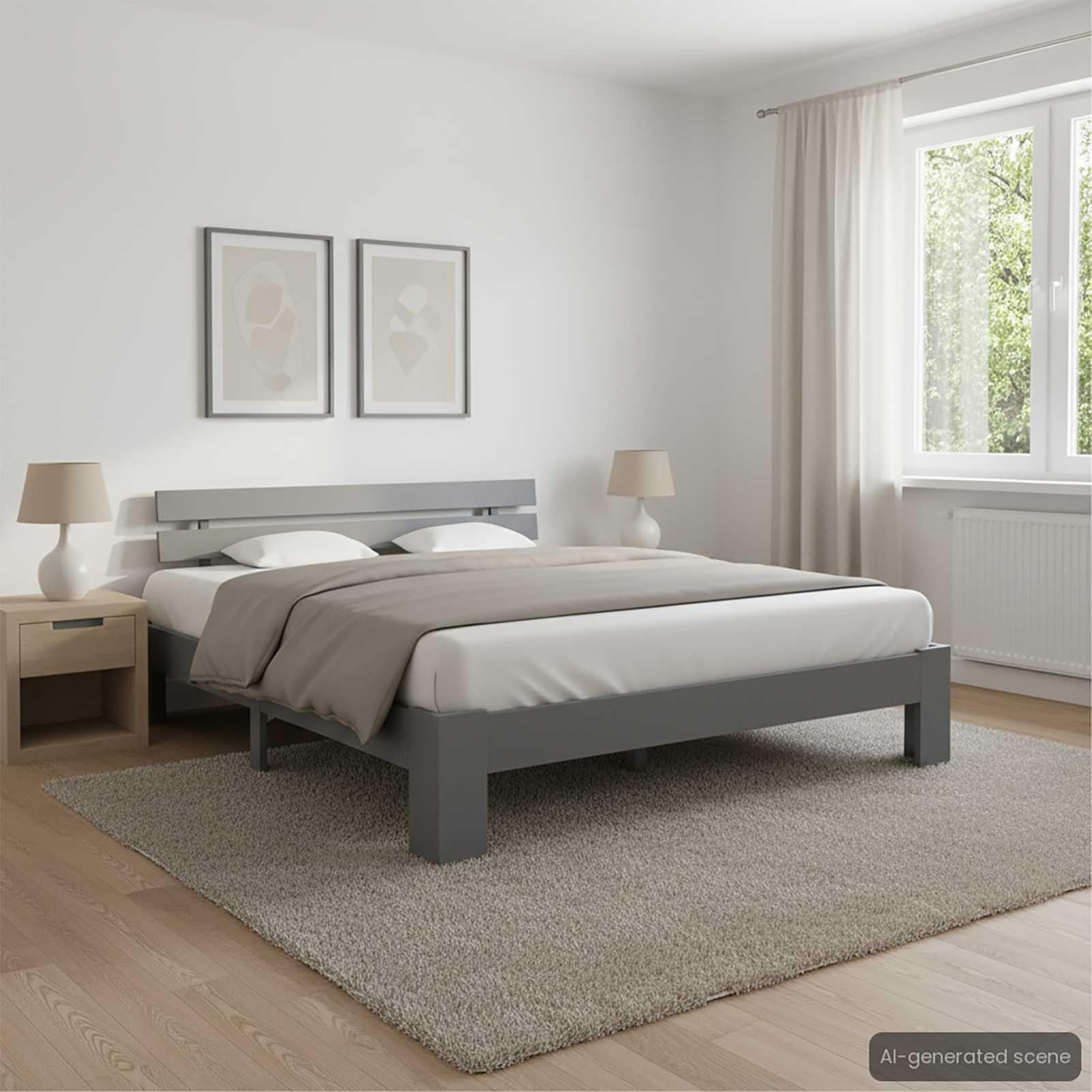 WGYHOME Łóżko z litego drewna, 180 x 200 cm, rama z drewna sosnowego z listwami sklejki dla dorosłych