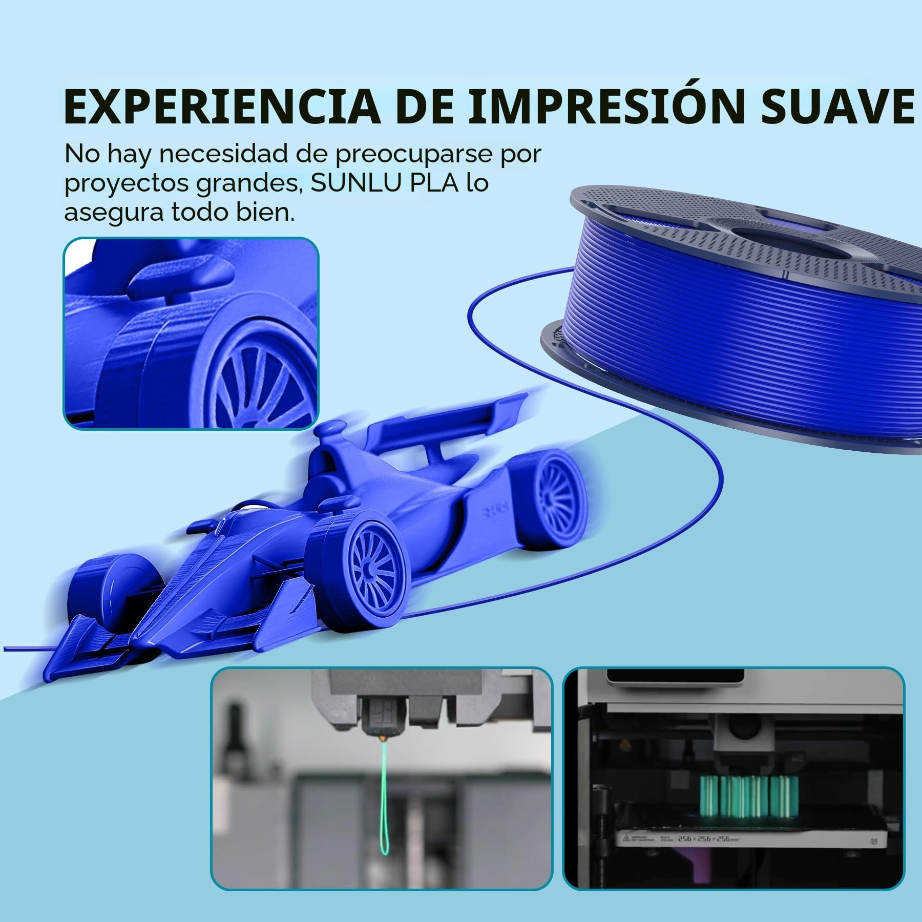 SUNLU 4KG PLA Filamento Bundle, Precisión Dimensional +/- 0,02 mm, Apto Para la Mayoría de las Impresoras 3D FDM, 1KG de Filamento 3D, 4KG en Total, 4Pcs.Negro+Blanco+Rojo+Azul Klein