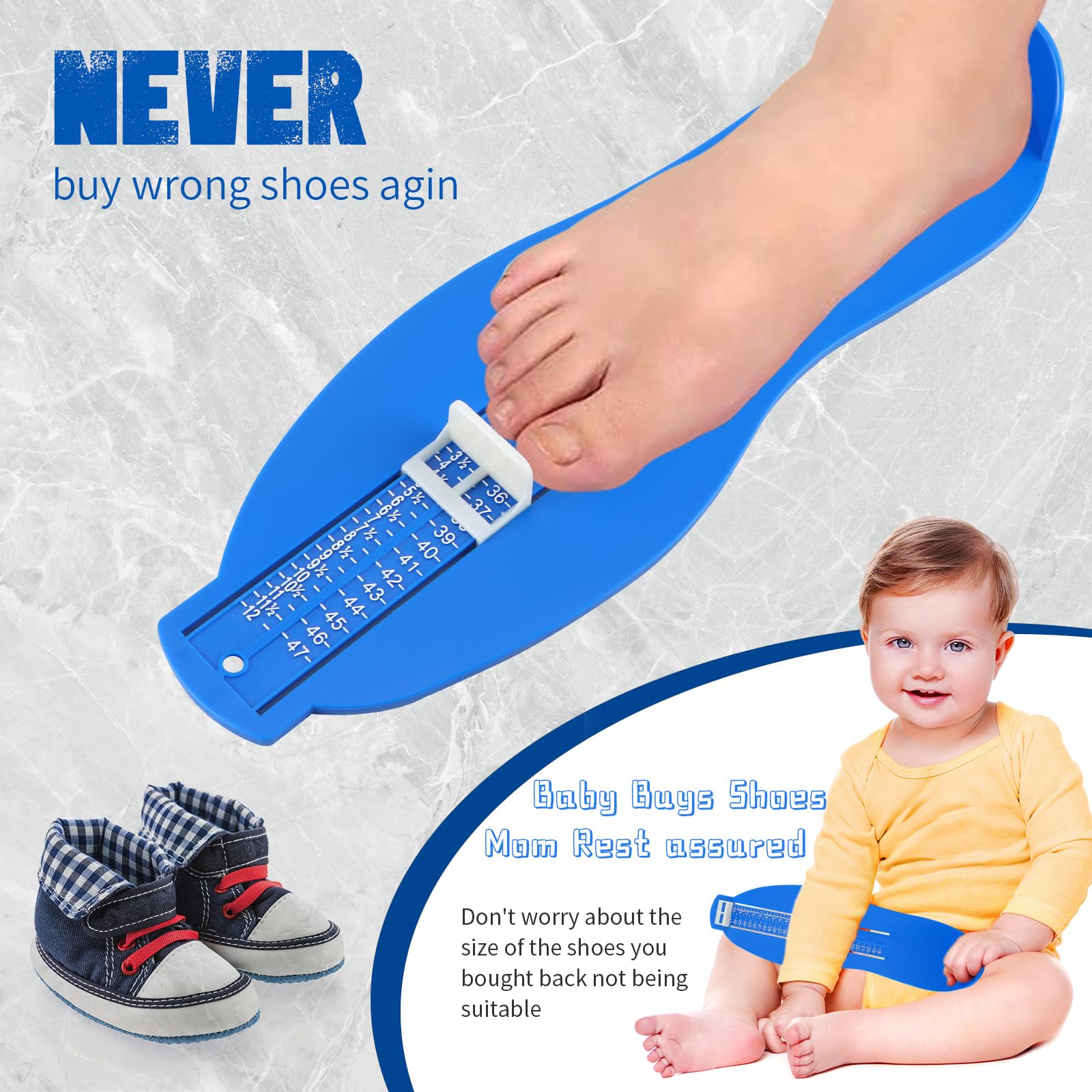 JSMTKJ Pedimetre Enfants et Adultes, Pointure Chaussure Mesurer Pied Dispositif de Mesure pour Déterminer la Pointure 18 à 47 et Ruban à Mesurer 1.5m（Bleu）