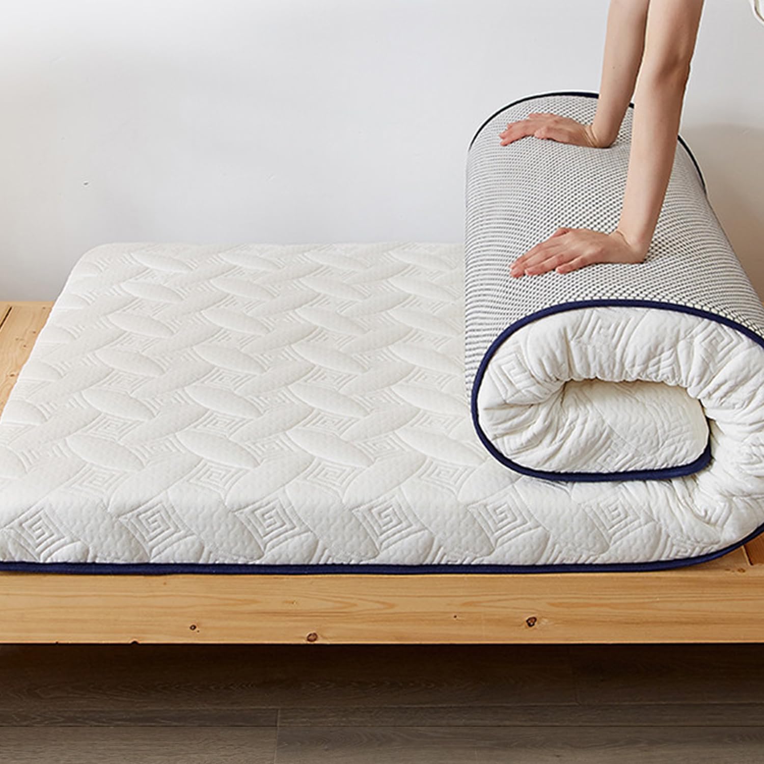 White/9cm,125x200cm, Latex Futon Matratze Topper Bodenmatretzenpolster Mit Elastischem Band Gepflegte Matratzen Pad Abdeckung 5Cm/9Cm Dick Campingmatratze Schlafkissen Für Schlafzimmer