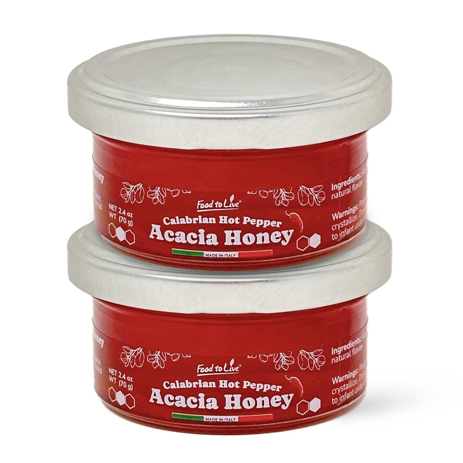 Food To Live Calabrian Hot Pepper Acacia Honey, 70gr – Artisan Italian Spicy Honey Infused with Fiery Calabrian Chili, Perfect for Cheese, Meats and Gourmet Cooking (Pack of 8)