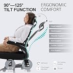 Président du Bureau ergonomique,Ultra chaise de bureau à ressort épais, noir, support et appuie-tête réglables Lombaire, Armes rabattables, fonction de rotation, chaise informatique de bureau de Mesh