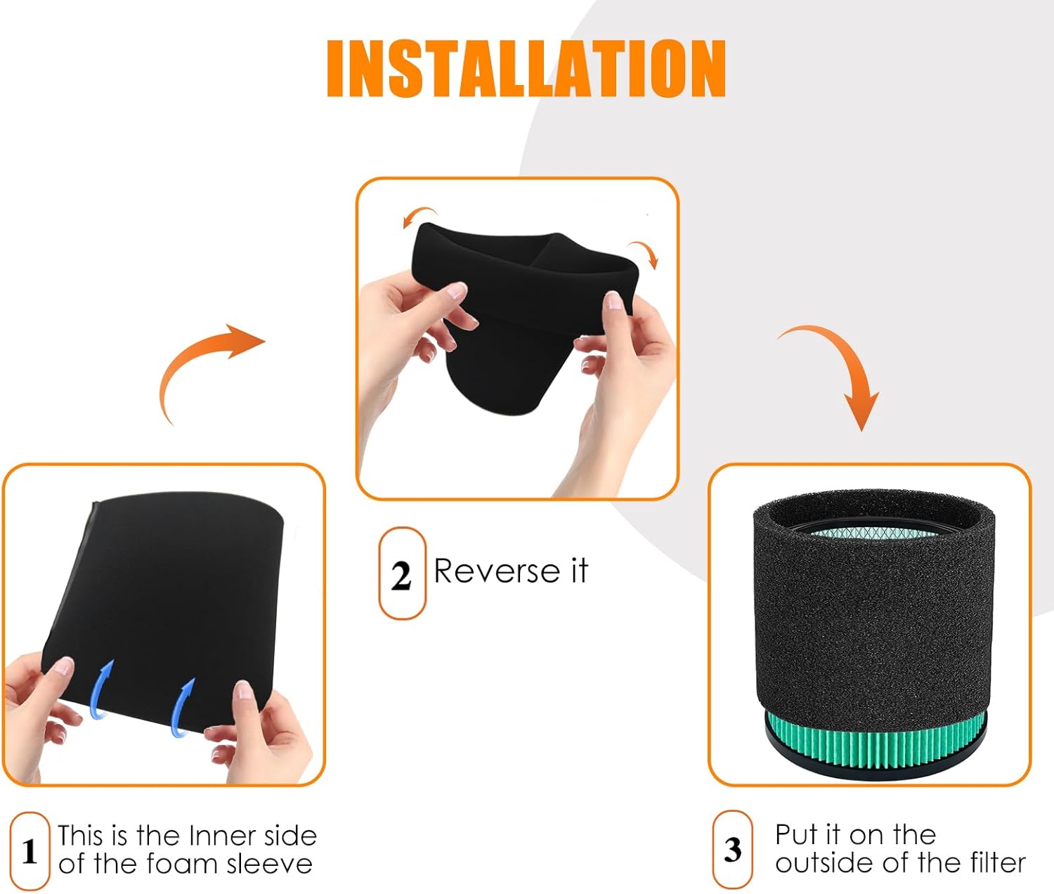 Universal 90340 Hepa Filters Compatible with Shop Vac 4-16 Gallon/Vacmaster 5-20 Gallon Wet Dry Vacuums, Replaces 90304, 90350, 90333, 9030400 with 4* Foam Sleeve-2 Pack