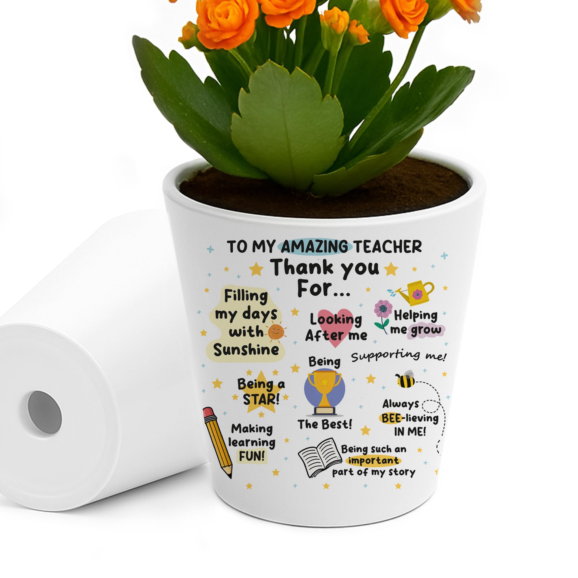 RED OCEAN Thank You Gift For Teacher Plant Pot 10cm x 9cm Teacher Gift For Nursery From Student Beautiful Leaving Classroom Gifts Him Her