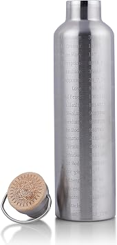 SANA Numerana Grabovoi Water Bottle 1L 34 oz Stainless Steel | Water Activator Bottle Double-Walled Insulated Silver Bottle with Engraved Grabovoi Numbers 2.0 Version