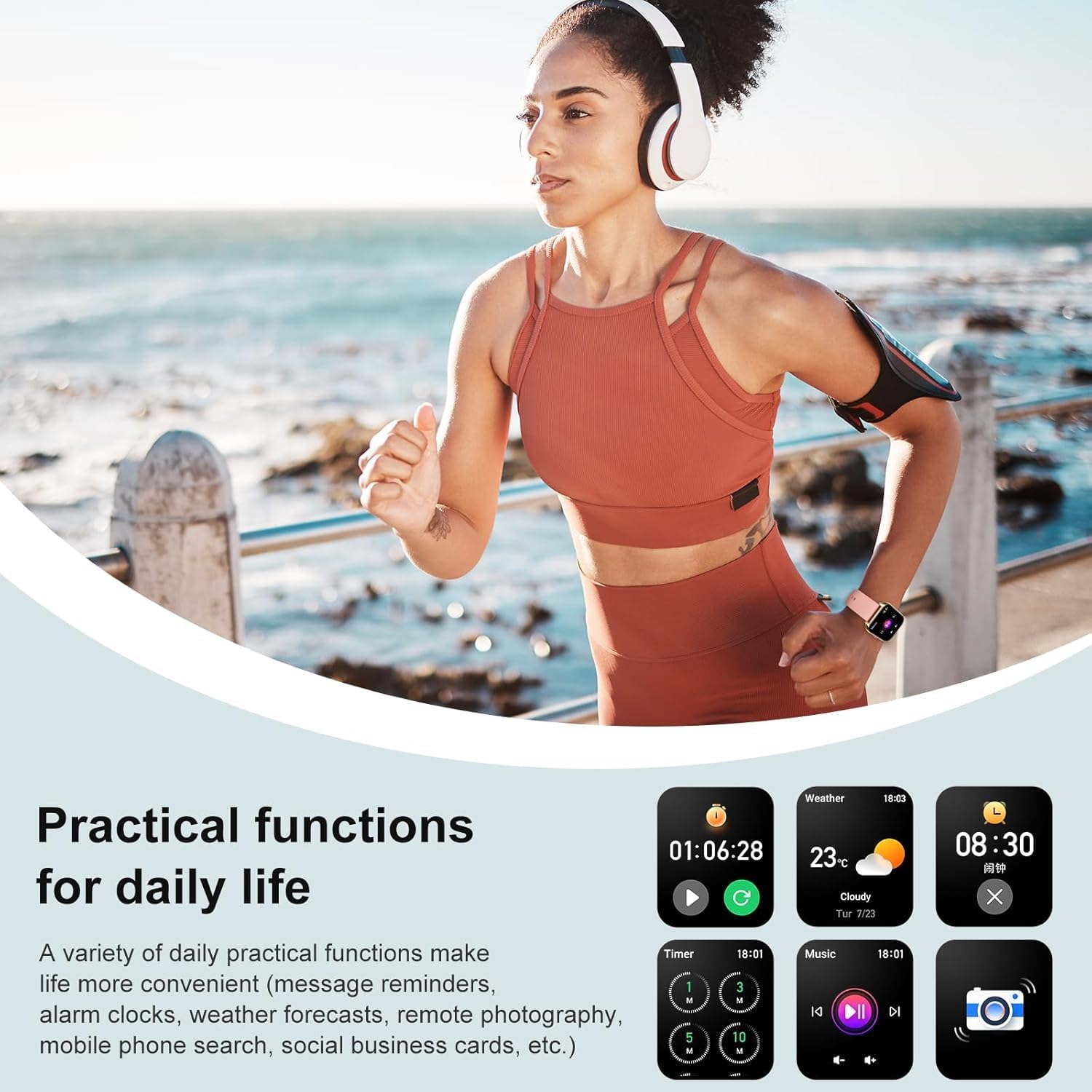 Smart Watch for Men Women, 2.01" HD Display Fitness Tracker with 107+ Sports Heart Rate Blood Pressure Blood Oxygen Sleep Monitor, IP68 Waterproof Smartwatch Compatible with Android iOS Phone (Pink)