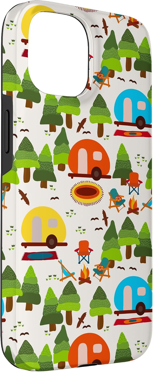 Camper Van Trailer Pattern Campground Summer Vacation Case for iPhone 15 image 3