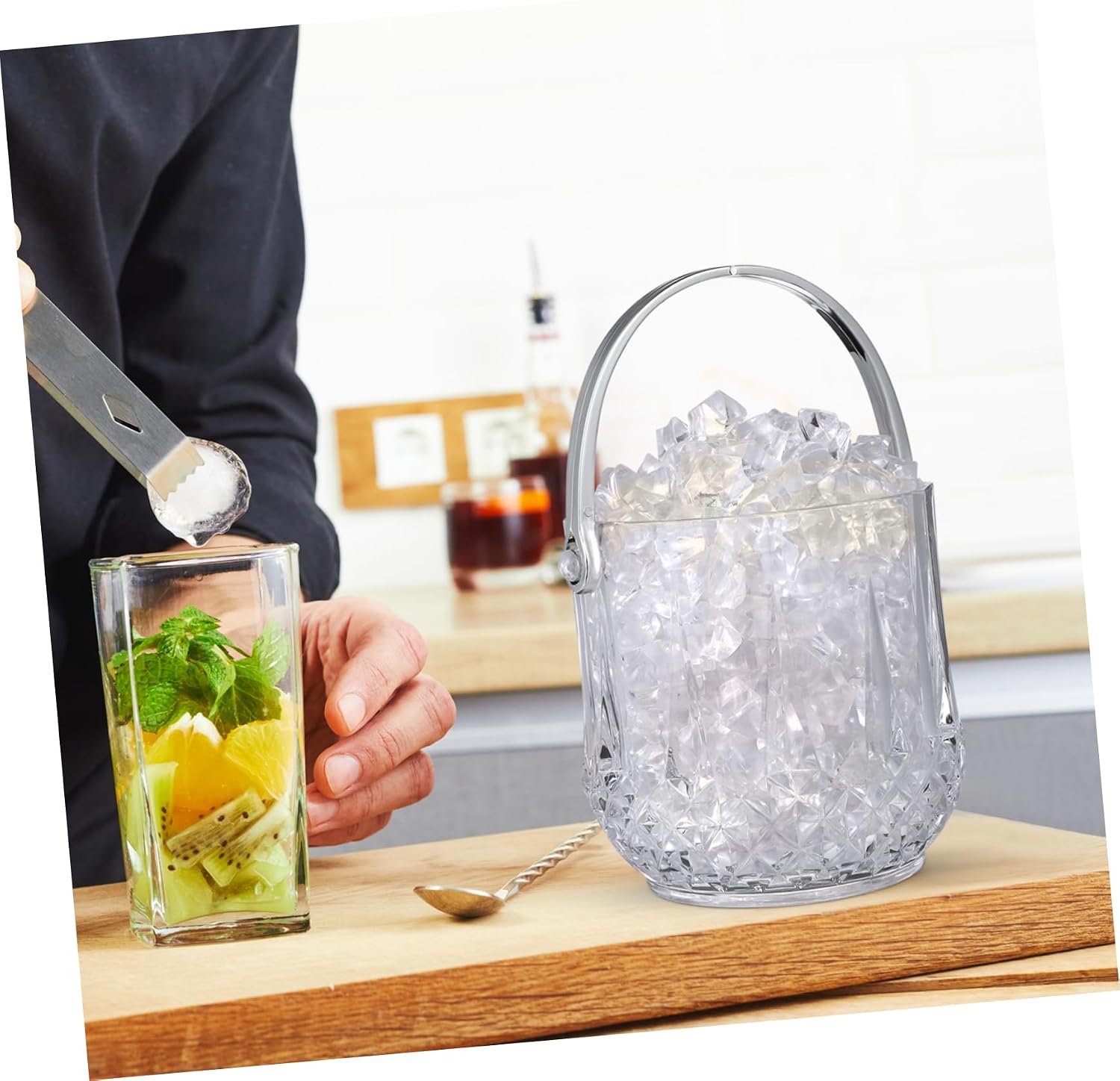 COLLBATH Elegant Ice Bucket and Clip Set Multi-functional Storage Barrel for Ice and Bottles for Parties