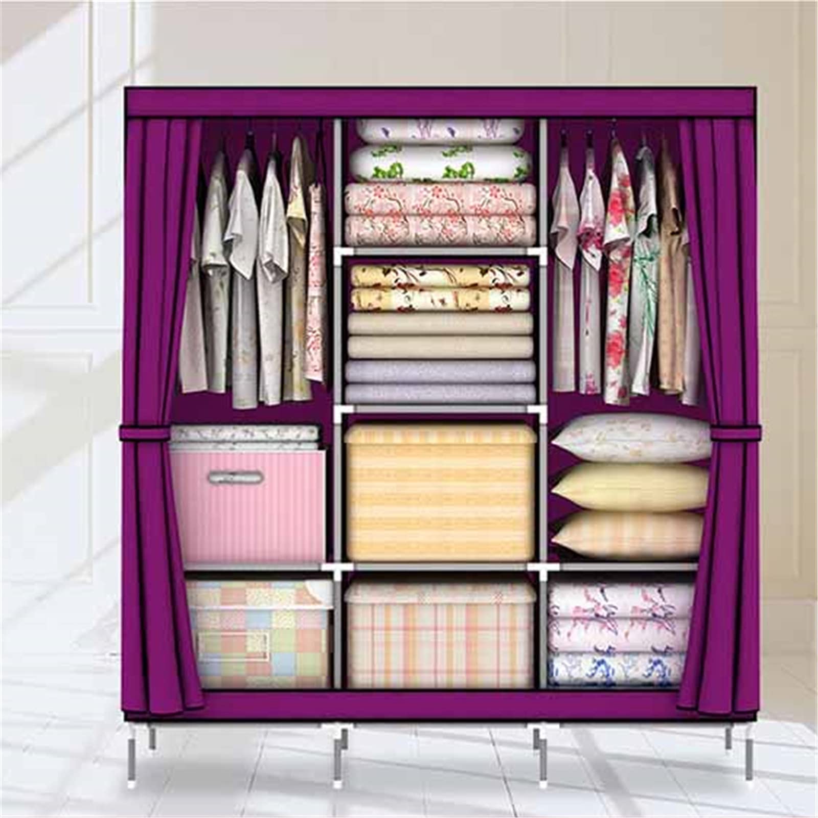 Guardaroba Semplice, Armadio Aperto Organizzatore di Stoccaggio Tessuto Oxford Armadio Camera da Letto Spogliatoio Stand per Abbigliamento 170 * 130 * 45CM (Dimensioni:170 * 130 *