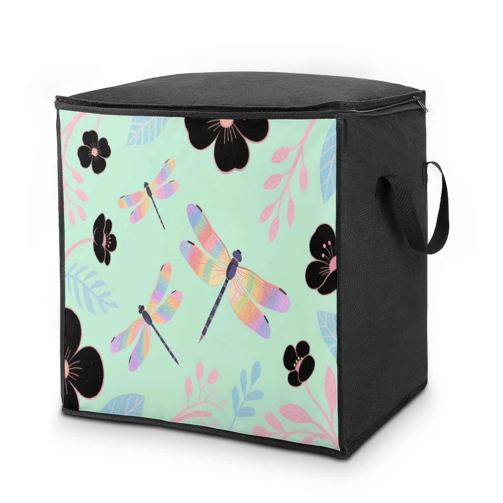 Dragonfly Large Storage Bags with Zippered Storage Organizers Bag Clothes Storages Bins with Lids Foldable Storages Containers with Reinforced Handles for Blanket Bedding