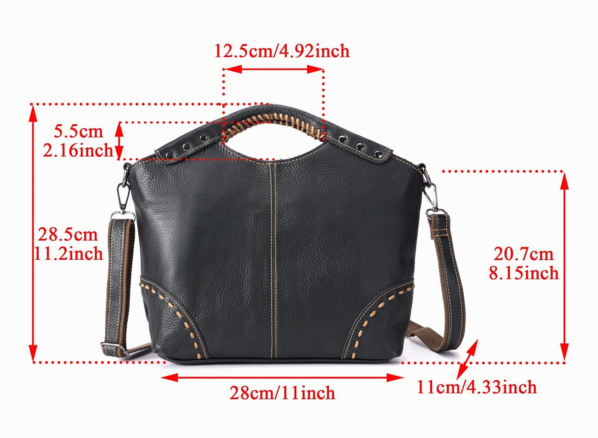Le'aokuu Damen echtes echtes Leder Vintage Schulter Handtaschen Crossbody Messenger Tote Bag Satchel Geldbörse (Schwarz)