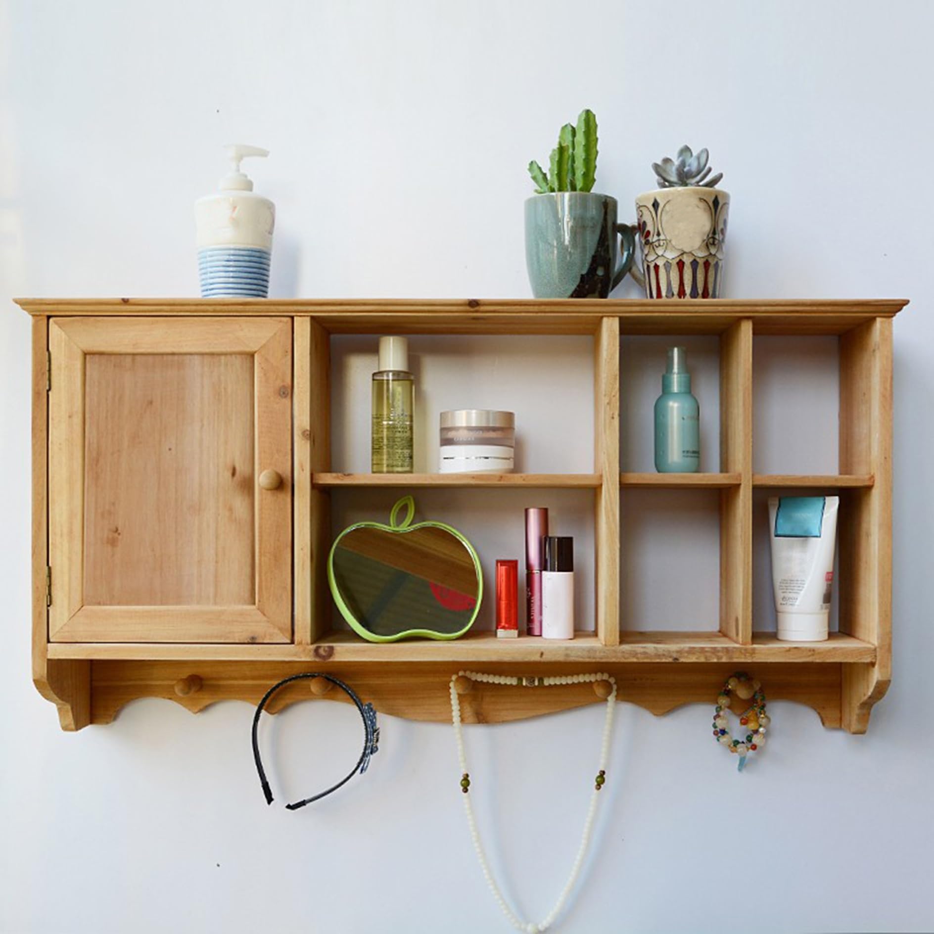 Wandregal aus Holz mit mehreren Schlitzen, platzsparender Hängeschrank mit Türen und 5 Hoo schwebendem Sto Rack für Wohnzimmer, Schlafzimmer, Küche, Dekor (Holz 1)