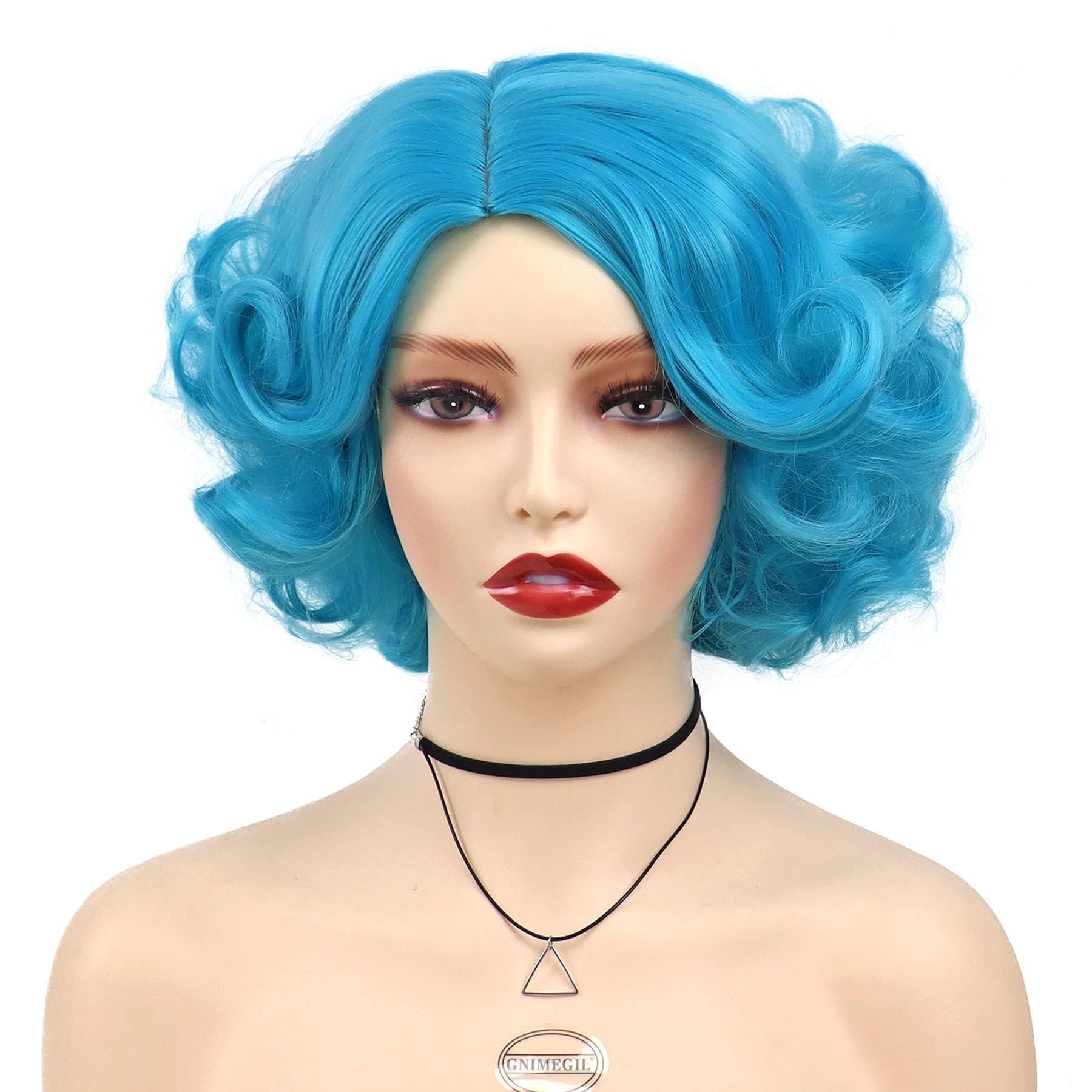GNIMEGIL Blue Big Short Curly Wigs For Women Layered Wavy Bob Wig Cosplay Carnival Party Costume Synthetic Halloween Wigs