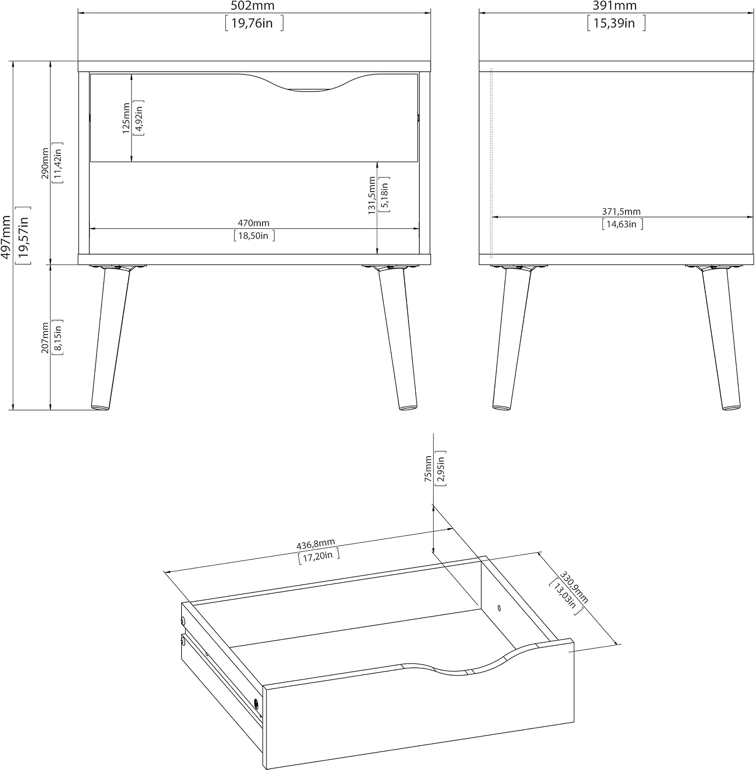 Tvilum Diana 1 Drawer Nightstand, White/Oak Structure