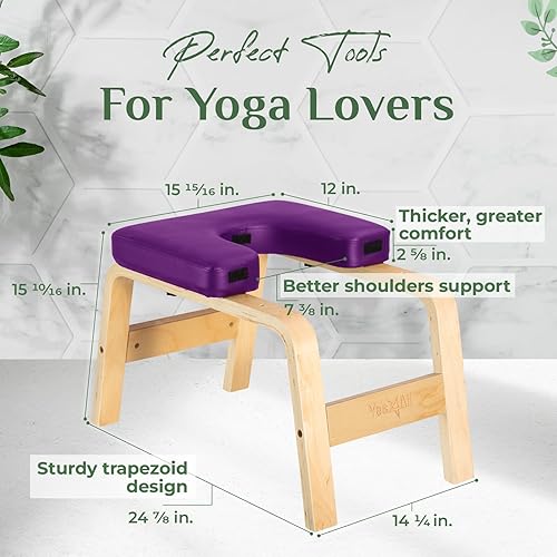 Miniatura 2 de Yes4All Banco de pie de cabeza de yoga con almohadillas de PU y espuma de espesor, silla de inversión de madera para entrenamiento de equilibrio