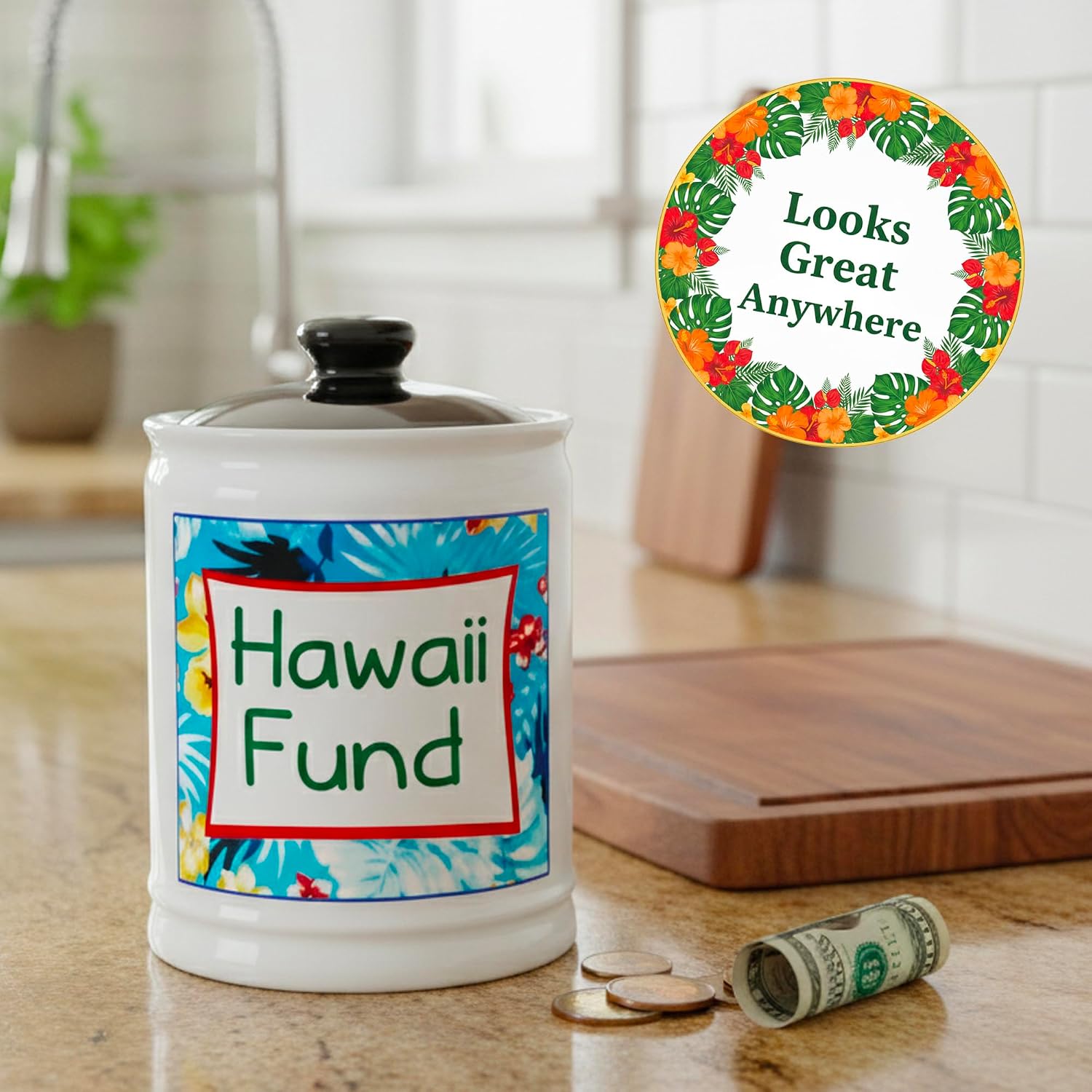Cottage Creek Jars | Hawaii Fund Travel Bank - Ceramic Piggy Bank for Vacation & Travel Essentials Money Jar for Women, Men, Couples | Engagement Gift & Vacation Accessories Storage Container