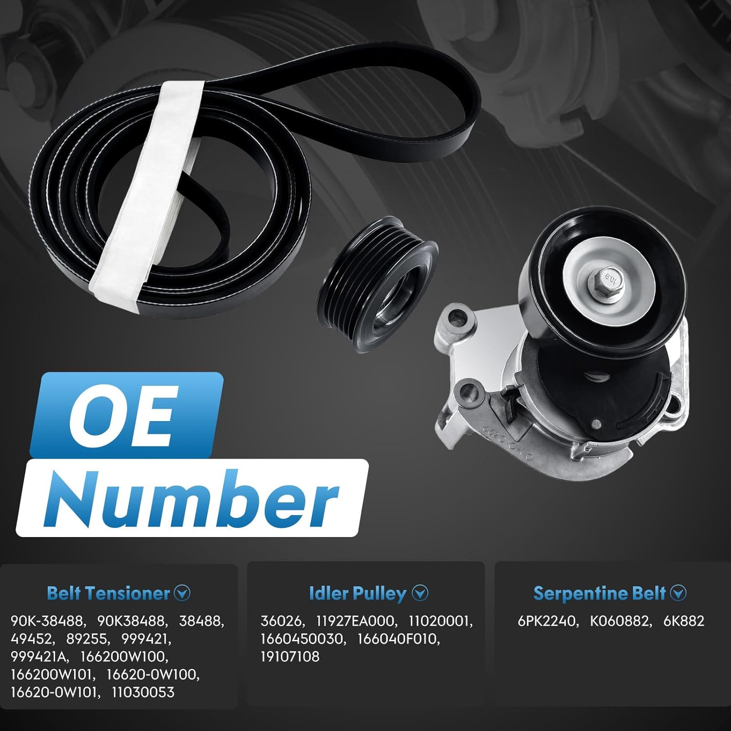90K-38488 Serpentine Belt Tensioner with Idler Pulley Kit for Toyota Tundra 4Runner Sequoia Land Cruiser for Lexus LX470 GX470 LS430 GS430 GS400 SC400 1998-2009 4.7L V8 Replaces 38488 49452 89255