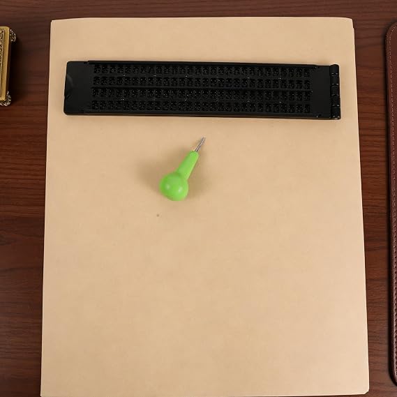 1 Set Braille Writing Board - 4-Line 28-Cell Braille Teaching Board with Stylus Pen and Paper, Classroom Tools for Blind Learning