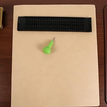 1 Set Braille Writing Board - 4-Line 28-Cell Braille Teaching Board with Stylus Pen and Paper, Classroom Tools for Blind Learning