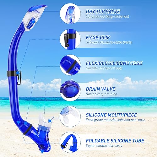 Miniatura 2 de KUYOU Kids Snorkel Set - Safe and Clear Underwater Adventure with Full Dry Top Snorkel Mask, Tempered Glass Goggles, and Anti-Fog Design Age 5-12