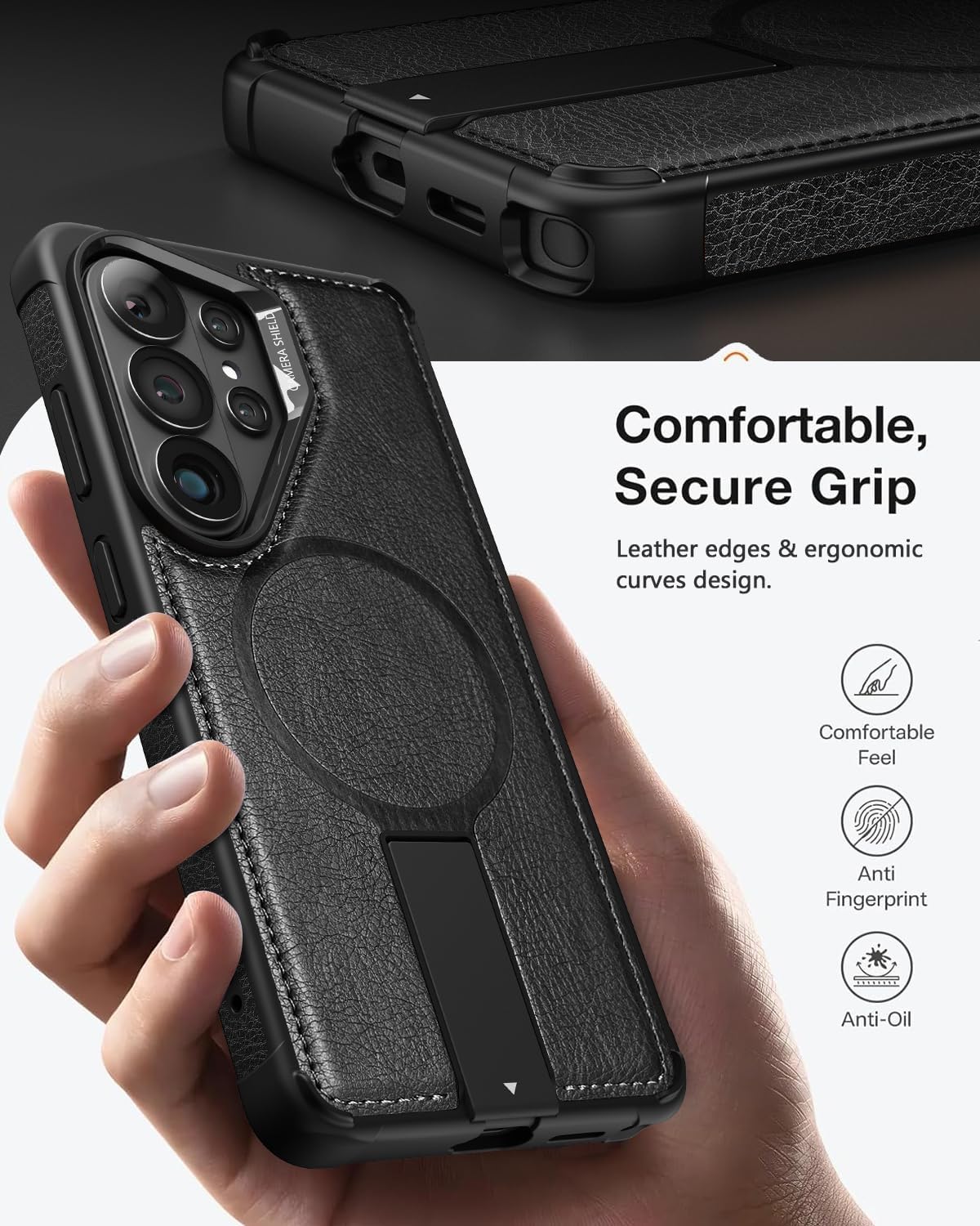 Strong Magnetic for Samsung Galaxy S26 Ultra Case Leather,[Compatible with MagSafe], Adjustable Kickstand, Shockproof Protective Cover for Samsung S26 Ultra (Black)