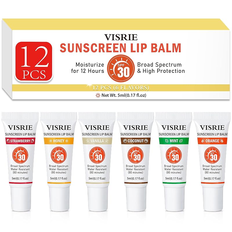Bálsamo labial VISRIE com designação técnica SPF 30, transparente, pacote com 12