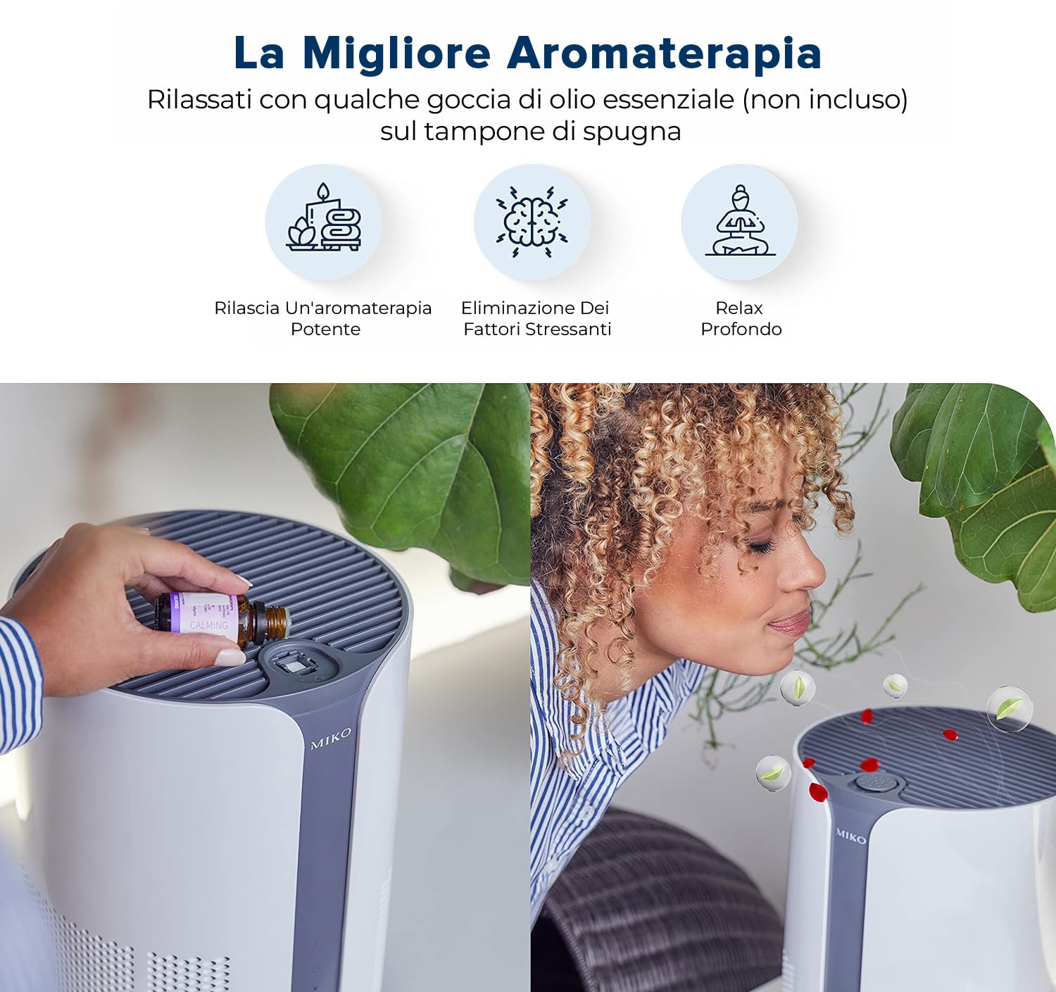 MIKO Purificatore d'aria per la casa, purificatore d'aria HEPA H13, copre fino a 86 mq in una stanza grande. 3 velocità della ventola, timer incorporato, CADR di 150, modalità sonno