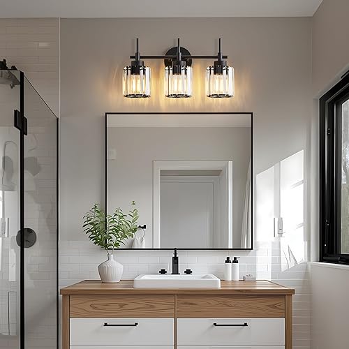 Miniatura 9 de Lámpara de tocador de cristal de 3 luces, accesorios de iluminación de baño sobre espejo, luz de pared de cristal negro, iluminación de pared