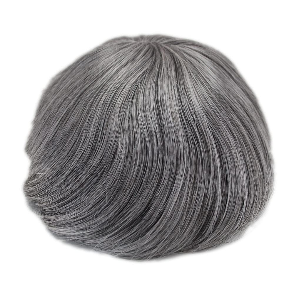 Suncolor Hair Mens Grey Toupee Super Thin Skin Human Hairpiece Natural Black mixed 60% Gray