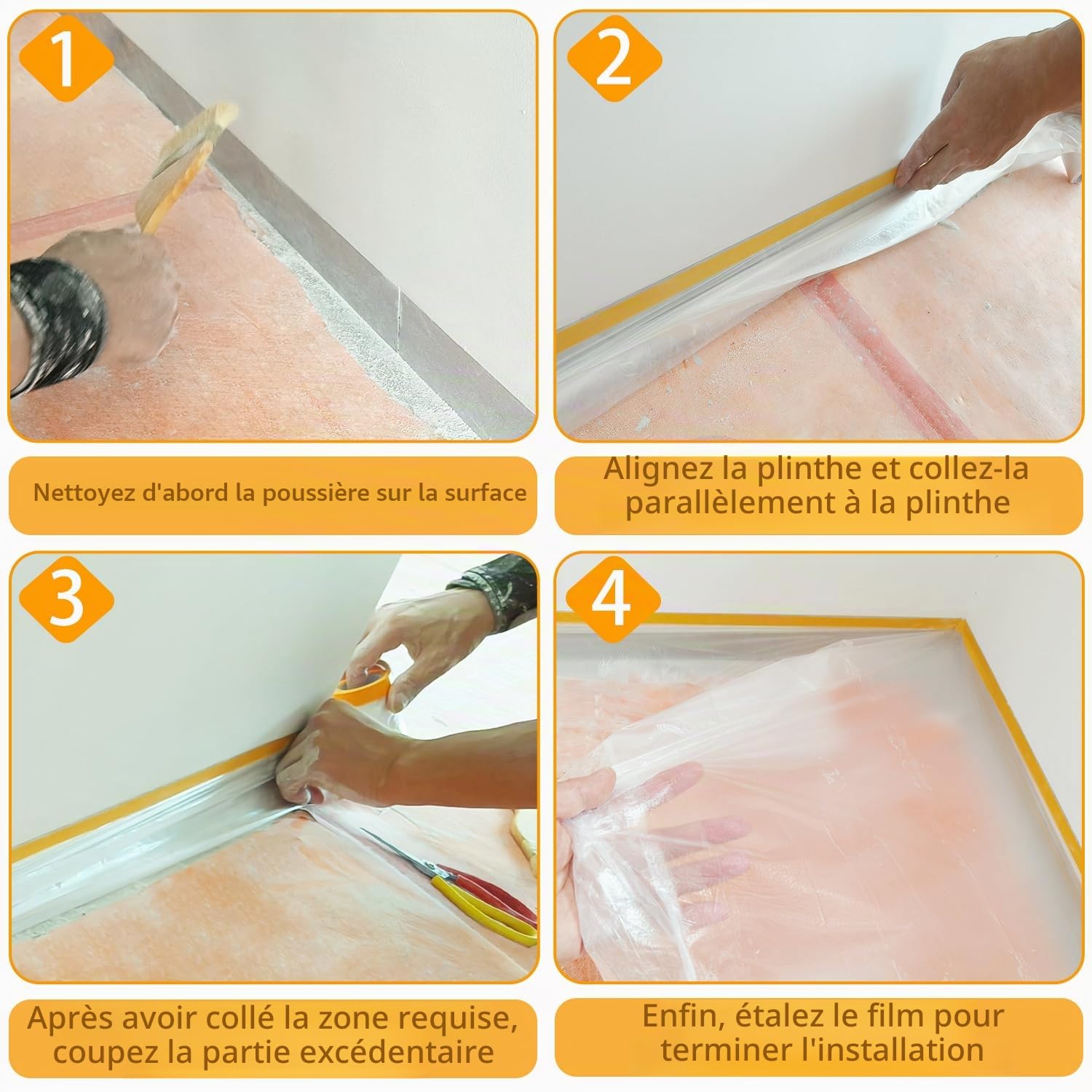 4 Rouleaux Bâche de Protection Peinture 270cm x 20m -Film de Masquage Peinture Imperméable Anti-Poussière - Pour Sol, Automobile & Meubles