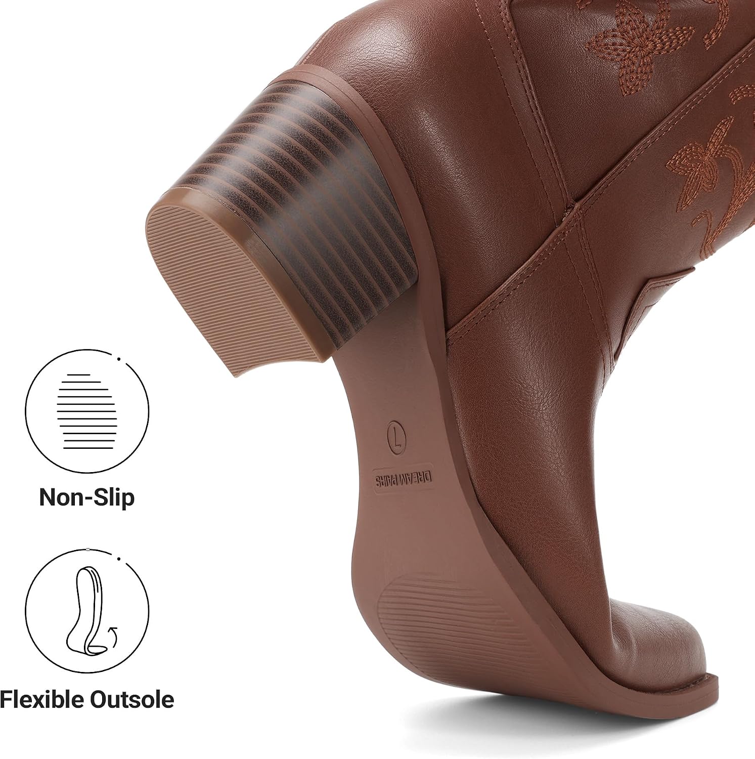 DREAM PAIRS Cowboy Boots for Women Cowgirl Western Boots Fashion Embroidery Stitched Chunky Heel Mid Calf Boots