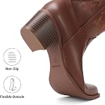 DREAM PAIRS Women's Cowboy Boots Embroidery Western Cowgirl Boots V Cut Chunky Heel Mid Calf Boots Vintage Fashion Stitched Boots for Music Festivals