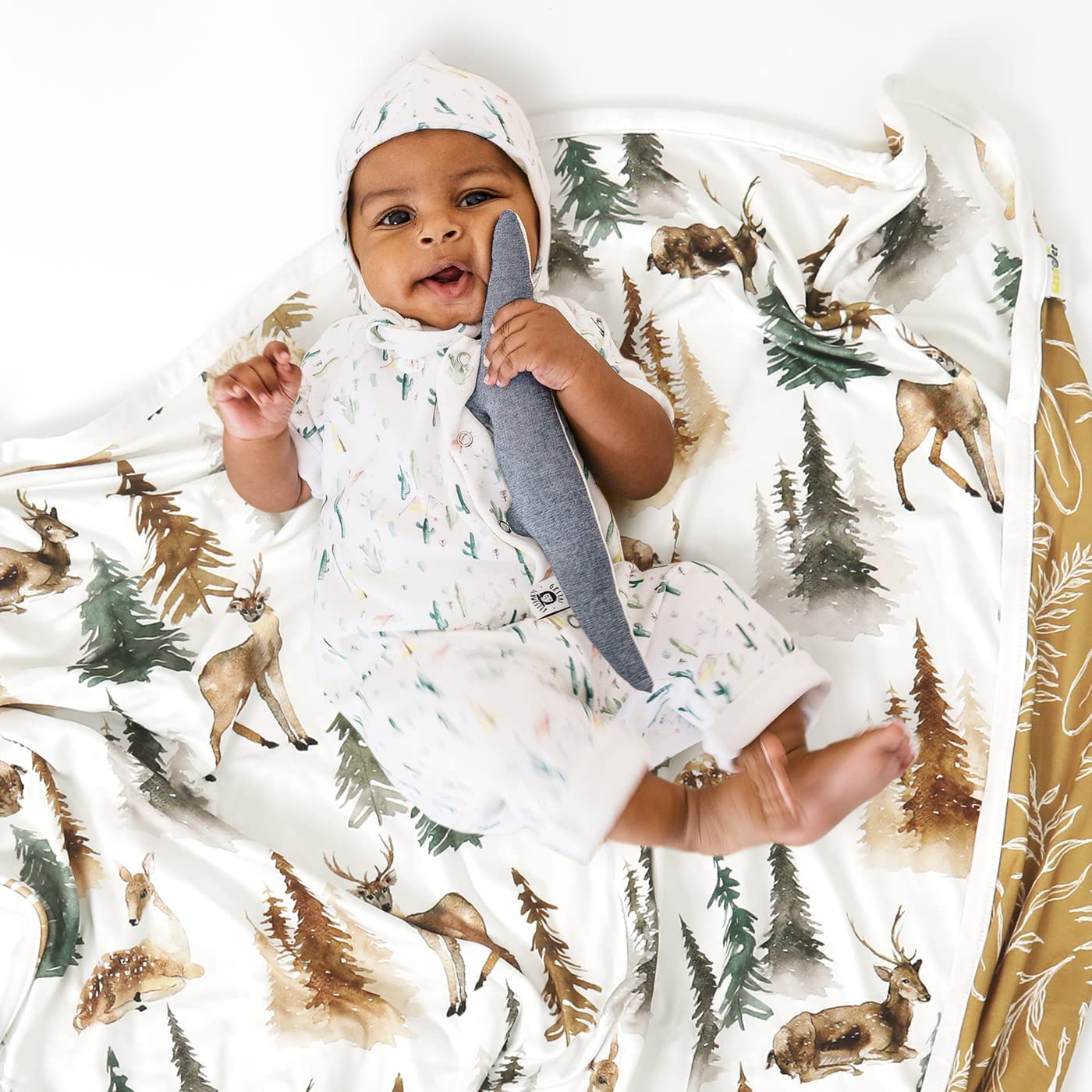 GRSSDER Baby Blankets Super Soft Jersey Knit Swaddle Blanket 2 Pack for Baby Girls and Boys, Double Layer Receiving Blankets 34 x 44 Inches Extra Large for Baby Show Gift, Deer & Bear
