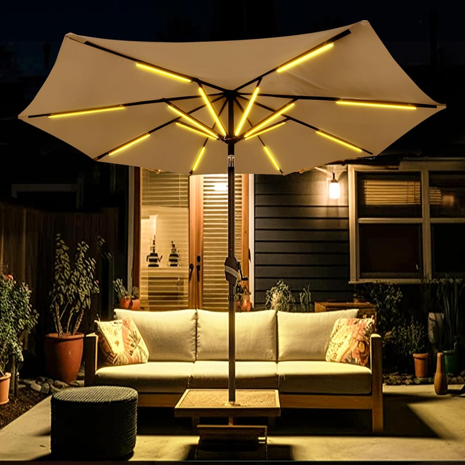 Outdoor Patio Umbrella Lights, 1000 Lumens 15W Warm White LED, Waterproof with Dimmable Timer l Umbrella Pole Light for Patio Umbrella Decor Lighting - ALL FORTUNE