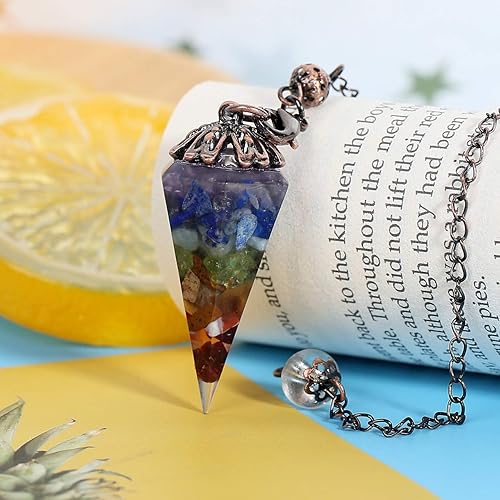 Miniatura 2 de MANIFO Péndulo de resina de amatista para radiestesia con punta de cono facetado, cristales curativos, péndulo para radiestesia