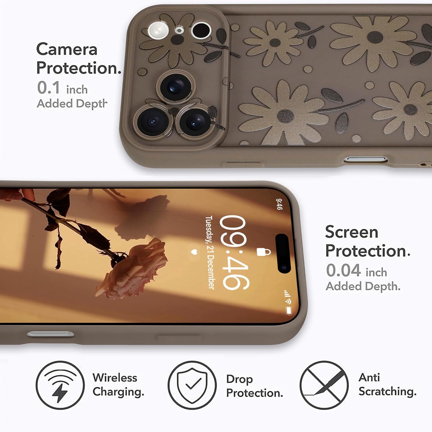 MOWIME Compatible with iPhone 17 Pro Max Case, Cute Daisy Floral Pattern Shockproof Soft TPU Protective Cover for Women Girls, Slim Anti Scratch Case for iPhone 17 Pro Max 6.9 Inch, Brown - Image 4