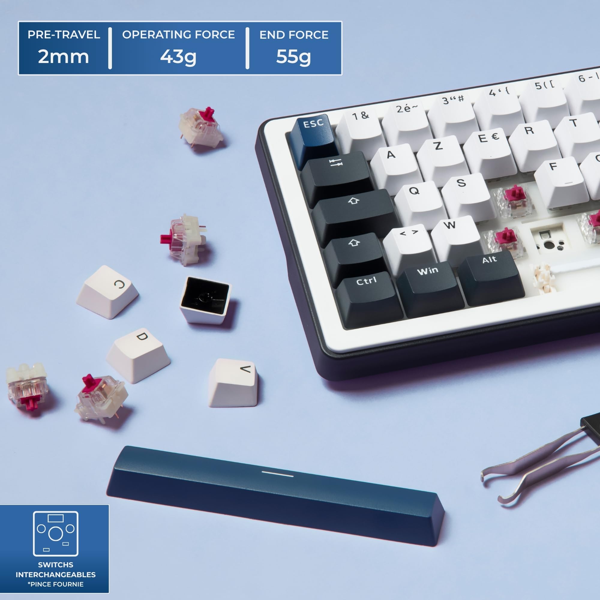 The G-Lab Keyz Elite 200 BW - Tastiera Gamer senza fili meccanica | Formato 65%, Interruttore Hot Swap Prelubrificato, 100% Custom, AZERTY FR