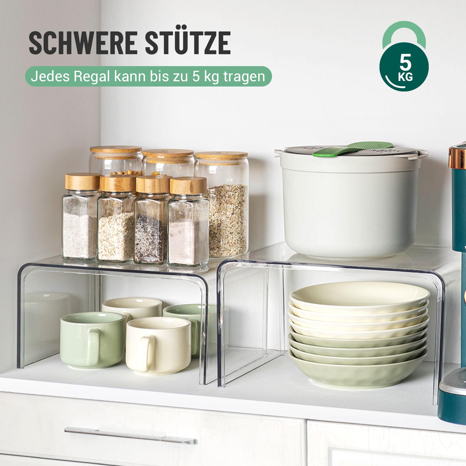 Klares Küchenschrank Organizer, 2 Modern Gewürz Organizer Küche, Küchen-Organizer, Stapelregal, Gewürzregal Stehend, Gewürztreppe, Kücheneckregal für Arbeitsplatte Küche Deko, Tassenregal, Tischregal