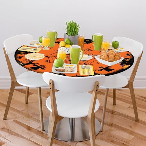 Vista 78 de Pardick Mantel redondo elástico con diseño de hojas de otoño, mantel redondo ajustable de 36 a 42 pulgadas, mantel circular impermeable, lavable
