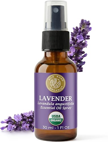 Silk Road Organic Lavandula Angustifolia - Aerosol de aceite esencial de lavanda, 100% puro certificado por USDA para calmar, relajación y piel, 1