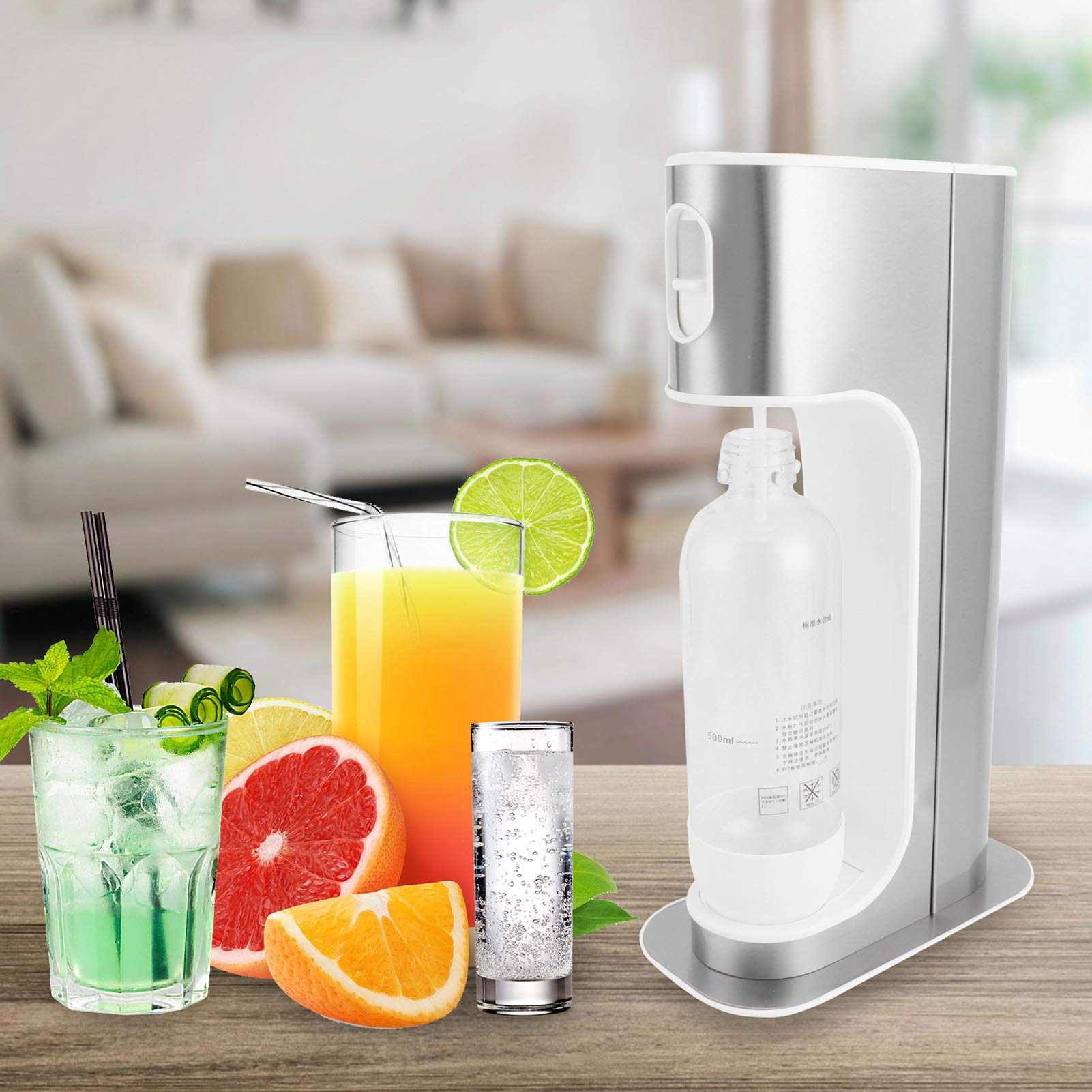 Aramox Machine à Soda Manuelle à Eau Gazeuse en Acier Inoxydable 13,5 X 26 X 43 Cm Fonctionnement à un Bouton Plateau d'égouttage Amovible pour la Maison, la Cuisine, le Bureau, Usage Commercial