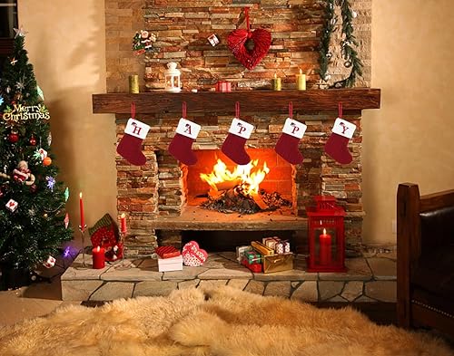 Miniatura 5 de Medias de Navidad con inicial, letra pequeña bordada de punto, medias de Navidad rojas y blancas, letras con monograma, para colgar, medias de