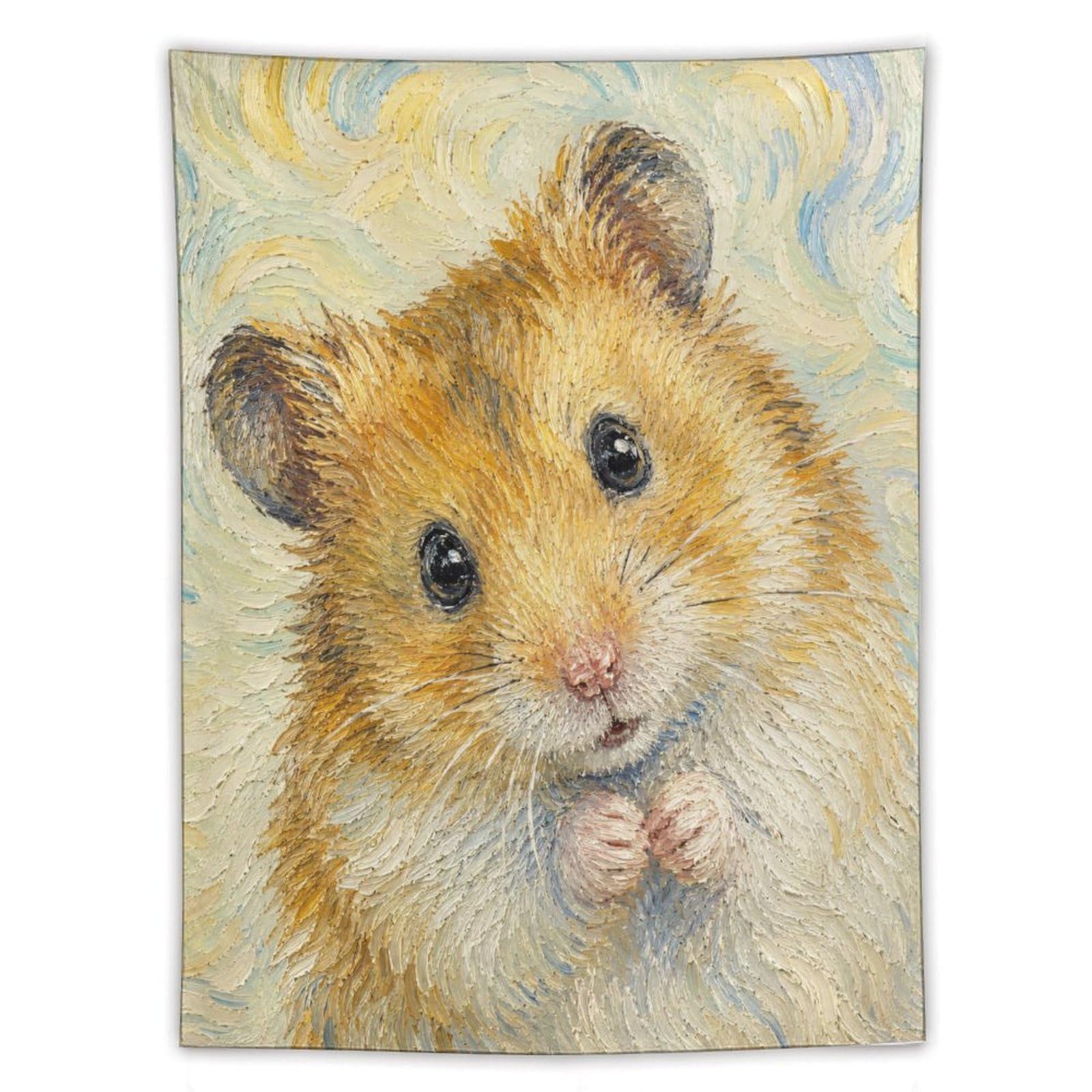 H3B8U2Y5 Cute Hamster Portrait Wall Tapestry, Realistic Illustration